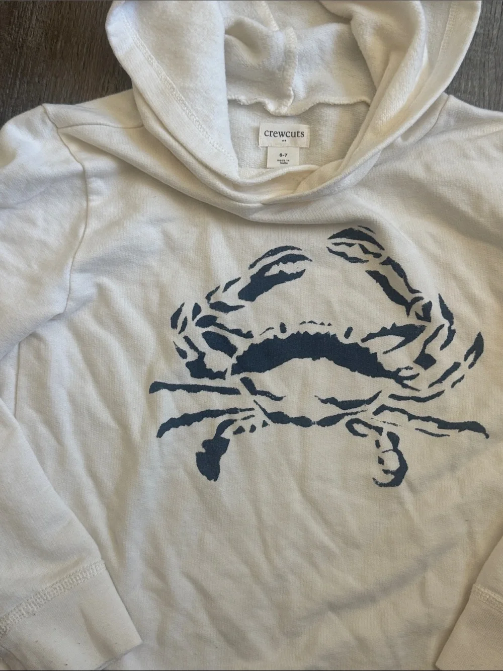 Crewcuts White Hoodie Sweater with Navy Crab Print